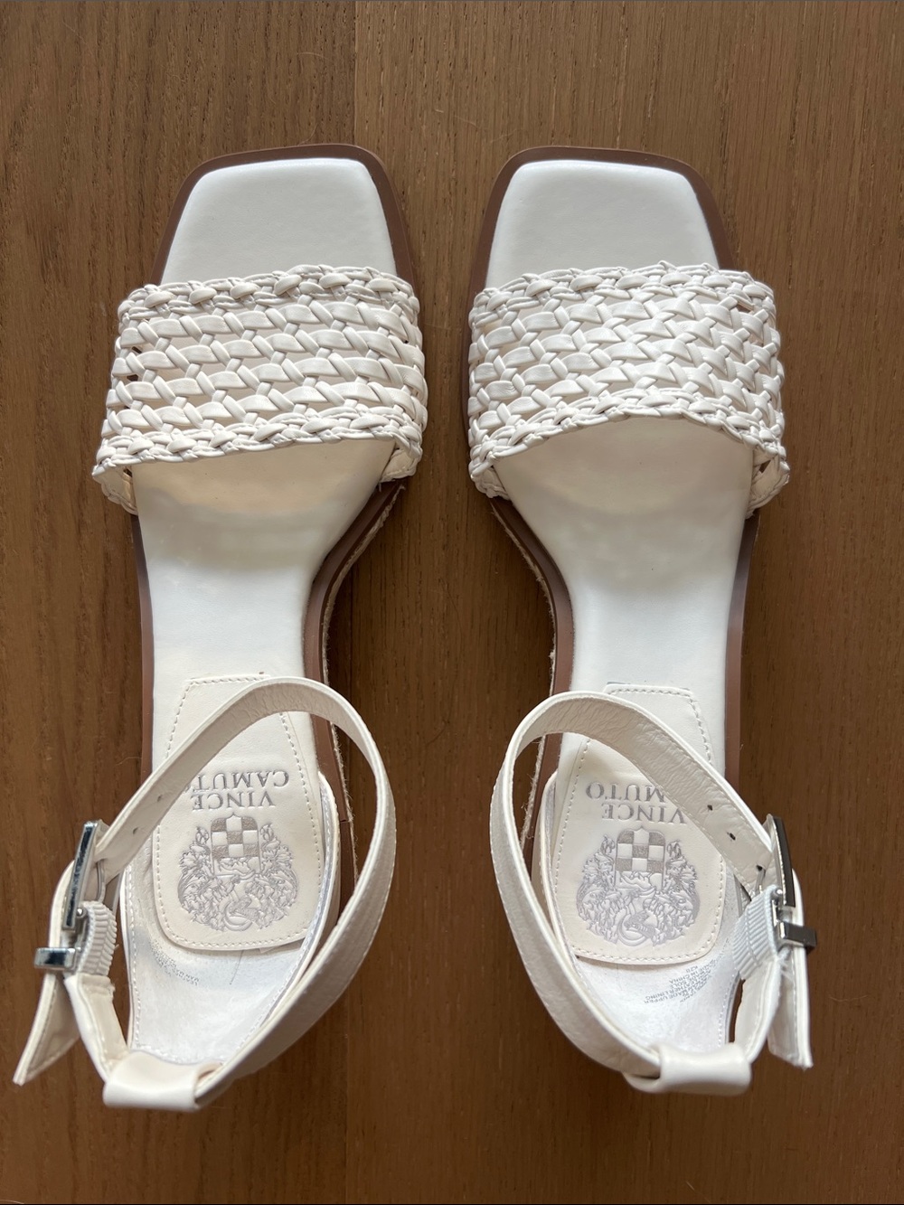 Vince Camuto Braided Strap Cream Ankle Strap Sandals
